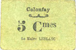 FRANZÖSISCHE NOTSCHEINE 5 centimes Colonfay (02). Commune. Billet. -