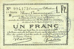 FRANZÖSISCHE NOTSCHEINE 1 franc Douai et Région de Carvin (59). Billet. 22.5.1916, 1ère série B -