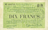FRANZÖSISCHE NOTSCHEINE 10 francs Douai et Région de Carvin (59). Billet. 22.5.1916, 6e série E -