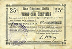 FRANZÖSISCHE NOTSCHEINE 25 centimes Etaves-et-Bocquiaux (02). Commune. Billet. B.R.U. -