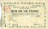 FRANZÖSISCHE NOTSCHEINE 1 franc La Fère (02). Ville. Billet. 12.8.1915, série A -