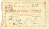 FRANZÖSISCHE NOTSCHEINE 5 francs La Fère (02). Ville. Billet. 16.6.1915, série Y -