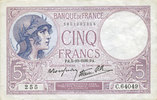 NOTES OF THE BANQUE DE FRANCE Banque de France. Billet. 5 francs violet, 5.10.1939, modifié Foto