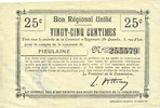 FRANZÖSISCHE NOTSCHEINE 25 centimes Fieulaine (02). Billet. B.R.U. -