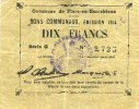 FRANZÖSISCHE NOTSCHEINE 10 francs Flers-en-Escrébieux (59). Commune. Billet. émission 1914, série G -