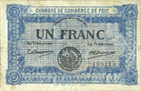 FRANZÖSISCHE NOTSCHEINE 1 franc Foix (09). Chambre de Commerce. Billet. 2.2.1915, Nom d'imprimerie en lettres penchées -