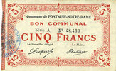 FRANZÖSISCHE NOTSCHEINE 5 francs Fontaine-Notre-Dame (59). Commune. Billet. série A -