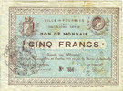 FRANZÖSISCHE NOTSCHEINE 5 francs Fourmies (59). Ville. Billet. 28.10.1914, 2e série -