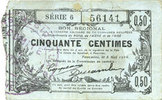 FRANZÖSISCHE NOTSCHEINE Fourmies (59). Bon Régional des Départ. du Nord, Aisne & Oise. Billet. 50 cmes 8.5.1915, série 6 -