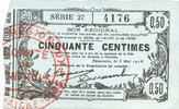FRANZÖSISCHE NOTSCHEINE Fourmies (59). Bon Régional des Départ. du Nord, Aisne & Oise. Billet. 50 cmes 8.5.1915, série 27 -