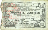 FRANZÖSISCHE NOTSCHEINE Fourmies (59). Bon Régional des Départ. du Nord, Aisne & Oise. Billet. 50 cmes 8.5.1915, série 46 -