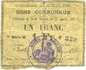 FRANZÖSISCHE NOTSCHEINE 1 franc Goeulzin (59). Commune. Billet. du 31.1.1915, 7e série M -