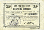 FRANZÖSISCHE NOTSCHEINE Gouy (02). Commune. Billet. B.R.U., 25 cmes -