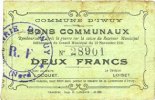 FRANZÖSISCHE NOTSCHEINE 2 francs Iwuy (59). Commune. Billet. -