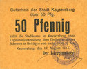 FRANZÖSISCHE NOTSCHEINE 50 pfennig Kaysersberg (68). Ville. Billet. 17 août 1917, annulation par cachet ENTWERTET -