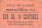 FRANZÖSISCHE NOTSCHEINE 5 centimes Lannoy (59). Ville. Mobilisation de Billet. -