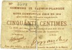 FRANZÖSISCHE NOTSCHEINE 50 centimes Lauwin-Planque (59). Commune. Billet. 1914, imprimé entièrement en marron, sans numéro -