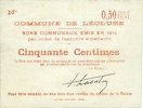 FRANZÖSISCHE NOTSCHEINE 50 centimes Lécluse (59). Commune. Billet. 1914, sans numérotation, sans cachets -