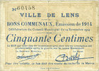 FRANZÖSISCHE NOTSCHEINE 50 centimes Lens (62). Ville. Billet. -