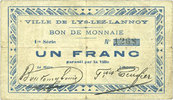 FRANZÖSISCHE NOTSCHEINE 1 franc Lys-Lez-Lannoy (59). Ville. Billet. 1ère série -