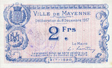 FRANZÖSISCHE NOTSCHEINE 2 francs Mayenne (53). Ville. Billet. -