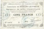 FRANZÖSISCHE NOTSCHEINE 2 francs Monchy-le-Preux (62). Commune. Billet. 24.10.1915, 3e série -