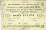 FRANZÖSISCHE NOTSCHEINE 2 francs Monchy-le-Preux (62). Commune. Billet. 27.7.1915, 2e série -