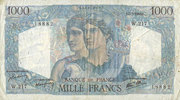 BANKNOTEN DER BANQUE DE FRANCE Banque de France. Billet.  Minerve et Hercule, 1000 francs 7.3.1946 s+