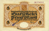 DEUTSCHLAND - NOTGELDSCHEINE (1914-1923) K -Z 5 mark Karlsruhe. Stadt. Billet. Annulation par cachet ENTWERTET -
