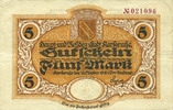 DEUTSCHLAND - NOTGELDSCHEINE (1914-1923) K -Z 5 mark Karlsruhe. Stadt. Billet. -