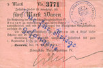 DEUTSCHLAND - NOTGELDSCHEINE (1914-1923) K -Z 5 mark Knurow (Pologne). Grubenbetriebskasse der Königliche Berginspektion IV. Billet. -