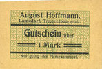 DEUTSCHLAND - NOTGELDSCHEINE (1914-1923) K -Z 1 mark Lamsdorf (Lambinowice, Pologne). Hoffmann August. Billet. -