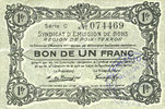 FRANZÖSISCHE NOTSCHEINE 1 franc Poix-Terron (08). Syndicat d'Emission. Billet. 4e émission, décembre 1917, série C -