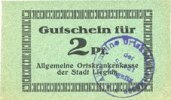 DEUTSCHLAND - NOTGELDSCHEINE (1914-1923) K -Z 2 pf Liegnitz (Legnica, Pologne), Allgemeine Ortskrankenkasse, billet carton vert gris -