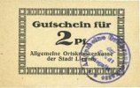 DEUTSCHLAND - NOTGELDSCHEINE (1914-1923) K -Z 2 pf Liegnitz (Legnica, Pologne), Allgemeine Ortskrankenkasse, billet carton blanc mince -