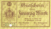 DEUTSCHLAND - NOTGELDSCHEINE (1914-1923) K -Z 20 mark Limbach, Stadt und Vollzugsrat, billet n. d. - 31.3.1920, annulation par perforation -