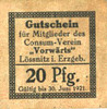 DEUTSCHLAND - NOTGELDSCHEINE (1914-1923) K -Z 20 pf Lössnitz i. Erzgeb., Consum- Verein Vorwärts, billet n. d. - -