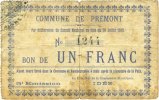 FRANZÖSISCHE NOTSCHEINE 1 franc Prémont (02). Commune. Billet. 30.7.1915, 5e émission -
