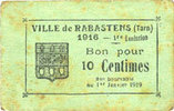 FRANZÖSISCHE NOTSCHEINE 10 centimes Rabastens (81). Ville. Billet. 1ère émission -