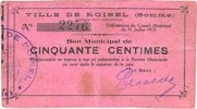FRANZÖSISCHE NOTSCHEINE 50 centimes Roisel (80). Ville. Billet. -
