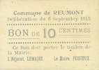 FRANZÖSISCHE NOTSCHEINE 10 centimes Reumont (59). Commune. Billet. -