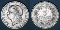 FRANZÖSISCHE MODERNE MÜNZEN 5 francs 4e république (1947-1959). Lavrillier aluminium -