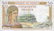 BANKNOTEN DER BANQUE DE FRANCE 50 francs Banque de France. Billet. Cérès, -