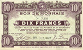 FRANZÖSISCHE NOTSCHEINE 10 francs Roubaix et Tourcoing (59). Billet. du 20.4.1916, 7e série. N° 3454 -