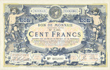 FRANZÖSISCHE NOTSCHEINE 100 francs Roubaix et Tourcoing (59). Billet. du 27.3.1917, 9e série. N° 6016 -