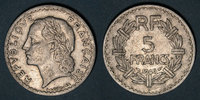 FRANZÖSISCHE MODERNE MÜNZEN Gouvernement provisoire (1944-1947). 5 francs Lavrillier aluminium 1946B