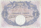 BANKNOTEN DER BANQUE DE FRANCE 50 francs Banque de France. Billet. bleu et rose, -