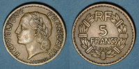 FRANZÖSISCHE MODERNE MÜNZEN 5 francs 3e république (1870-1940). Lavrillier bronze d'aluminium -