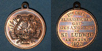ELSAß Alsace. Saint-Louis. 1er concours de chant du Haut-Rhin. 1892. Médaille cuivre.