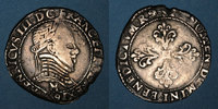 FRANZÖSISCHE KÖNIGLICHE MÜNZEN Monnayage de la Ligue au nom de Henri III (1589-1596). 1/2 franc 1591M et point